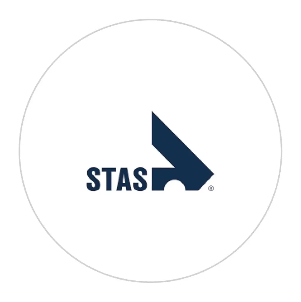 Logo van STAS, producent van aluminium kippers en zelflossers