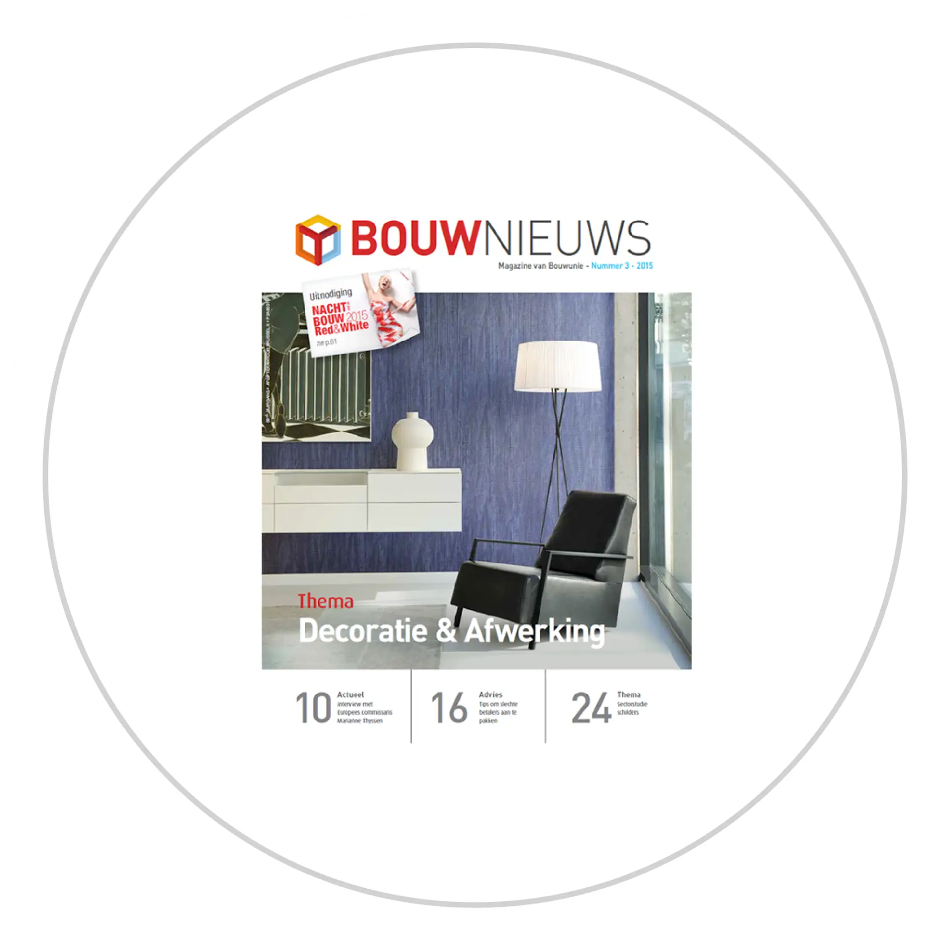 Cover van Bouwnieuws Magazine met decoratie en afwerking als thema" Titel: "K-ONCEPT in Bouwnieuws - Thema Decoratie en Afwerking